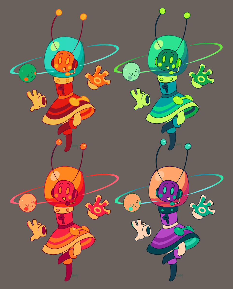 annnd another fightgame character! her name is Satie, and she's like a vocaloid sorta idol girl made of light. her little planetoid's name is Mima, and they attack together!
(+ms paint rough sketches)