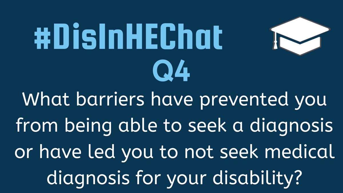 DisInHigherEd's tweet image. Q4: What barriers have prevented you from being able to seek a diagnosis or have led you to not seeks medical diagnosis for your disability? #DisInHigherEd

Use #DisInHEChat in your responses. DM us if you would like to submit an anonymous answer to any question