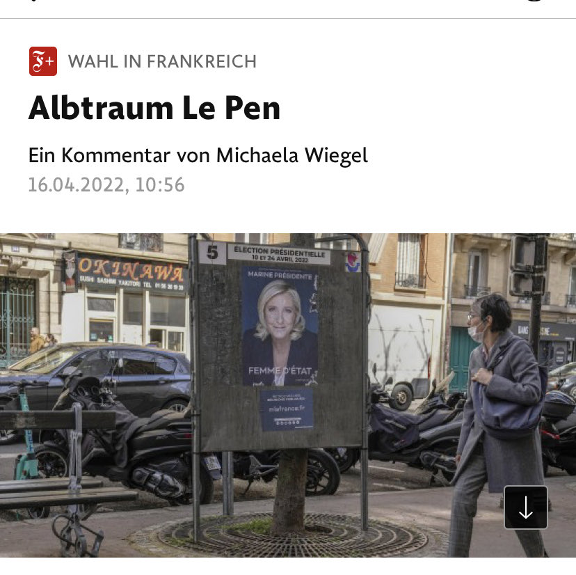 Vu d’🇩🇪 « Le Pen ne veut pas faire de compromis avec l’Allemagne. Elle parle de "divergences irréconciliables". Elle veut la fin de toute coopération militaire. Elle fustige la politique énergétique allemande… »

<a href="/MichaelaWiegel/">Michaela Wiegel</a>⁩ , « Le cauchemar Le Pen » ⁦<a href="/faznet/">Frankfurter Allgemeine</a>⁩

1/