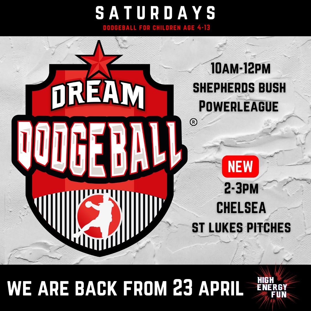dreamdodgeball's tweet photo. We are back on Saturday 23 April! We also open our newest site in CHELSEA. COME ALONG. #dodgeball #dodgeballforkids #dodgeballforchildren #dodgeballlondon #dodgeballchelsea #chelsea https://t.co/w1UPnndGPb