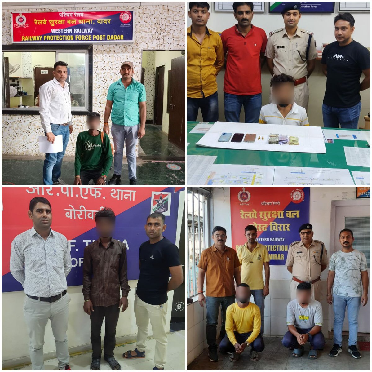 #OperationYatriSuraksha
Optimum utilization of technology & nimble tactical moves by @rpfwrbct resulted in catching 04 vicious thieves at various locations with stolen property worth 145000/- Booked.
#BeSafe 
#BeSecure
#SentinelsOnRail 
@rpfwr1 @RPF_INDIA  @WesternRly @drmbct https://t.co/IadEn8YmkJ