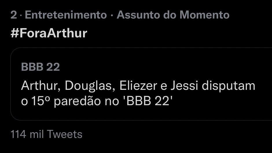 Dantinhas's tweet photo. A “hashtag fora jessi” não está nos tt’s pq a torcida do Arthur é focada e está apenas votando no gshow. Hashtag não elimina ninguém, galera. #BBB22 https://t.co/K7dqvFLe87