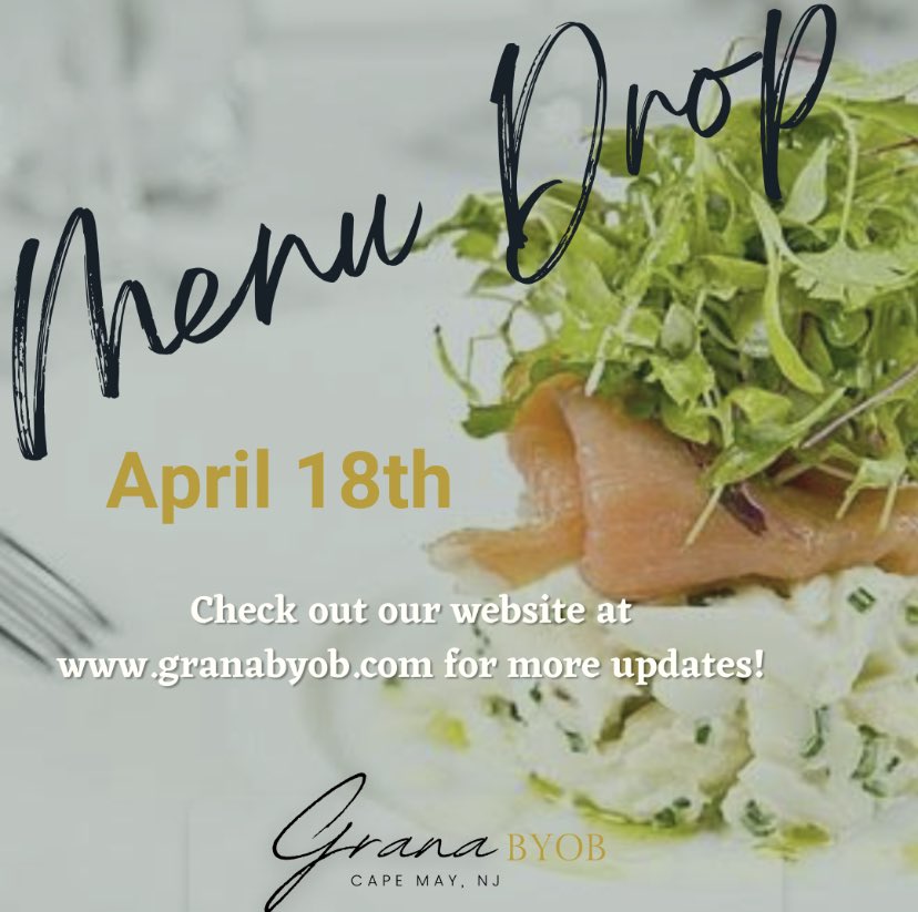 Granabyob's tweet photo. What you all have REALLY been waiting for!! 

🌿“What about the food?”🍴

We will be dropping our menu on April 18th on all platforms! Facebook, Instagram, Twitter and our website (🔗link in our bio)!

🌿Check back for more updates! 
 
 #capemaydining #granabyob #capmay https://t.co/GP9HiG3G5N