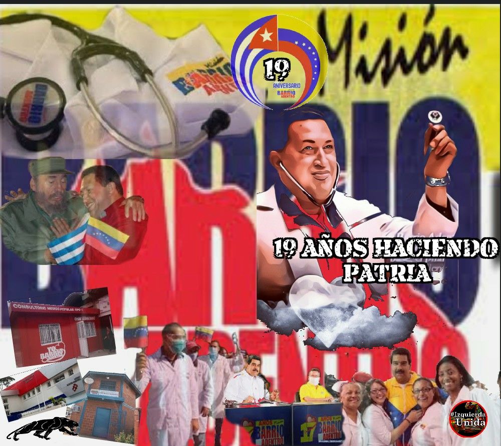 Chávez y Fidel crearon Barrio Adentro, con el objetivo de activar plan de salud que comprendiera la creación de consultorios populares en comunidades más excluidas, hasta la atención médica preventiva y gratuita.

#Aniversario19BarrioAdentro #CubaPorLaVida #CubaViveEnSuHistoria