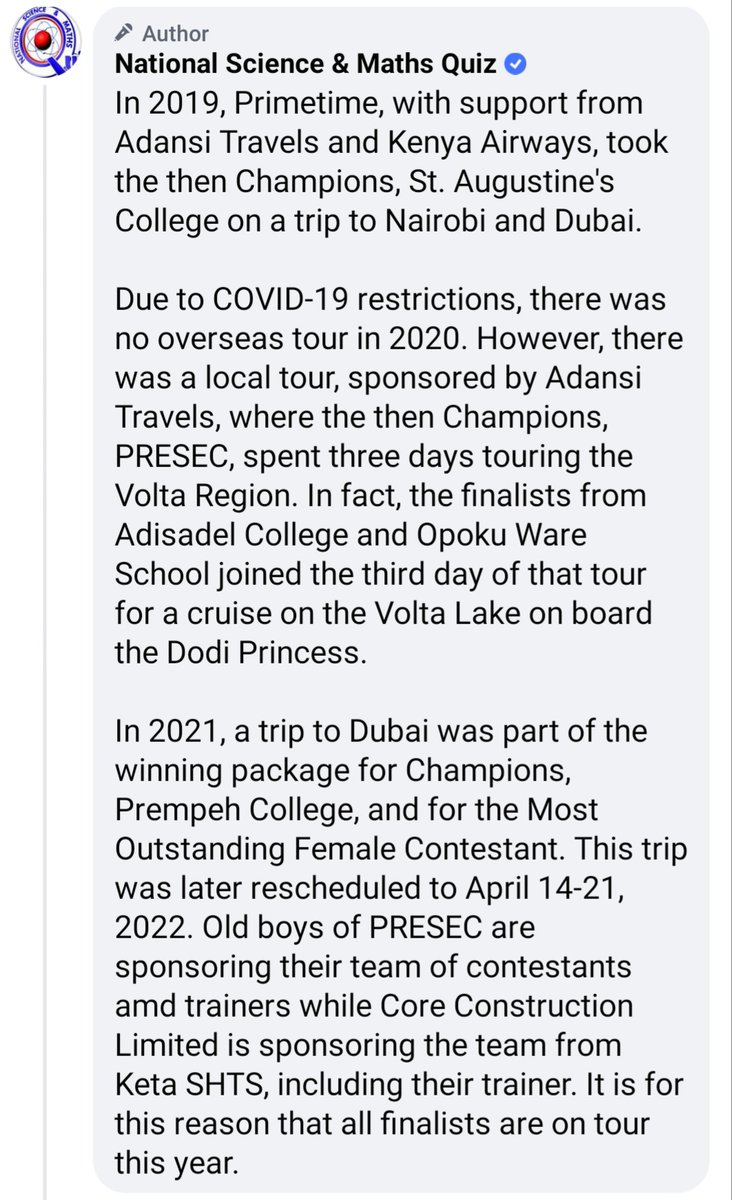 NSMQGhana's tweet photo. For those asking about why all #NSMQ2021 finalists are on the trip to Dubai, this provides all the details. https://t.co/cxnsWZfn3U