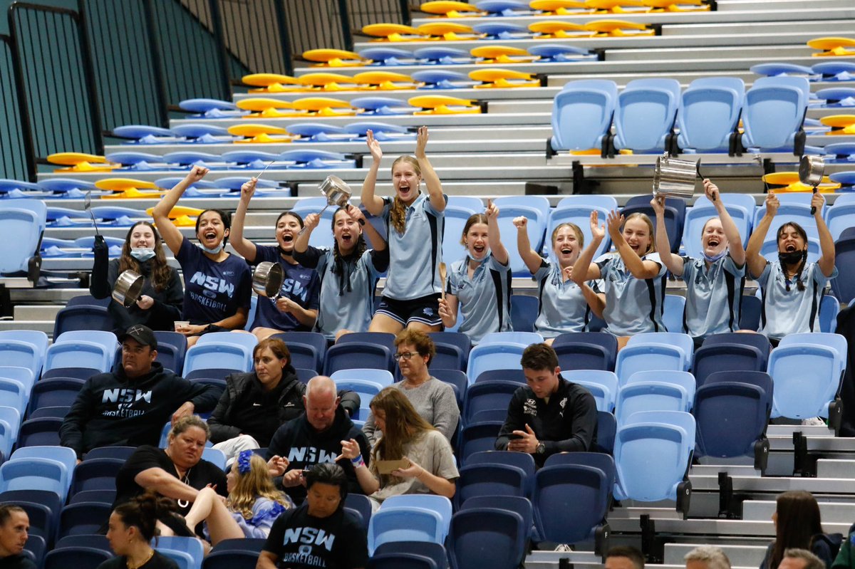 BasketballNSW's tweet photo. Who said we couldn’t bring the noise 😤 📣Our Metro Girls were loud in the stands tonight cheering on our Country Boys in their semi final #WeAreNSW #OneNSW https://t.co/QVRh6TNxc8
