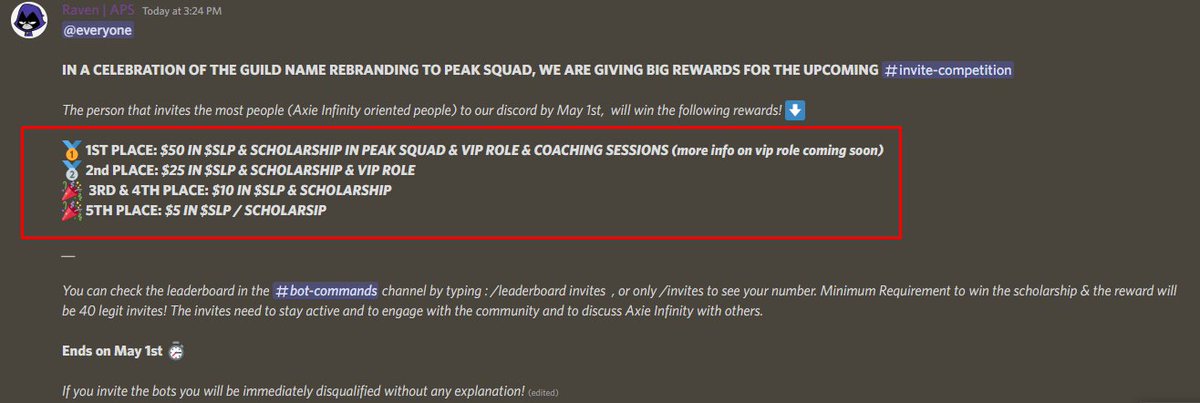 We have just started a big invite competition in our discord!

Head over to start inviting your friends to get big rewards => discord.gg/WpsPrSSuv5

Random  $SLP airdrops for active members in the chat! See you there!