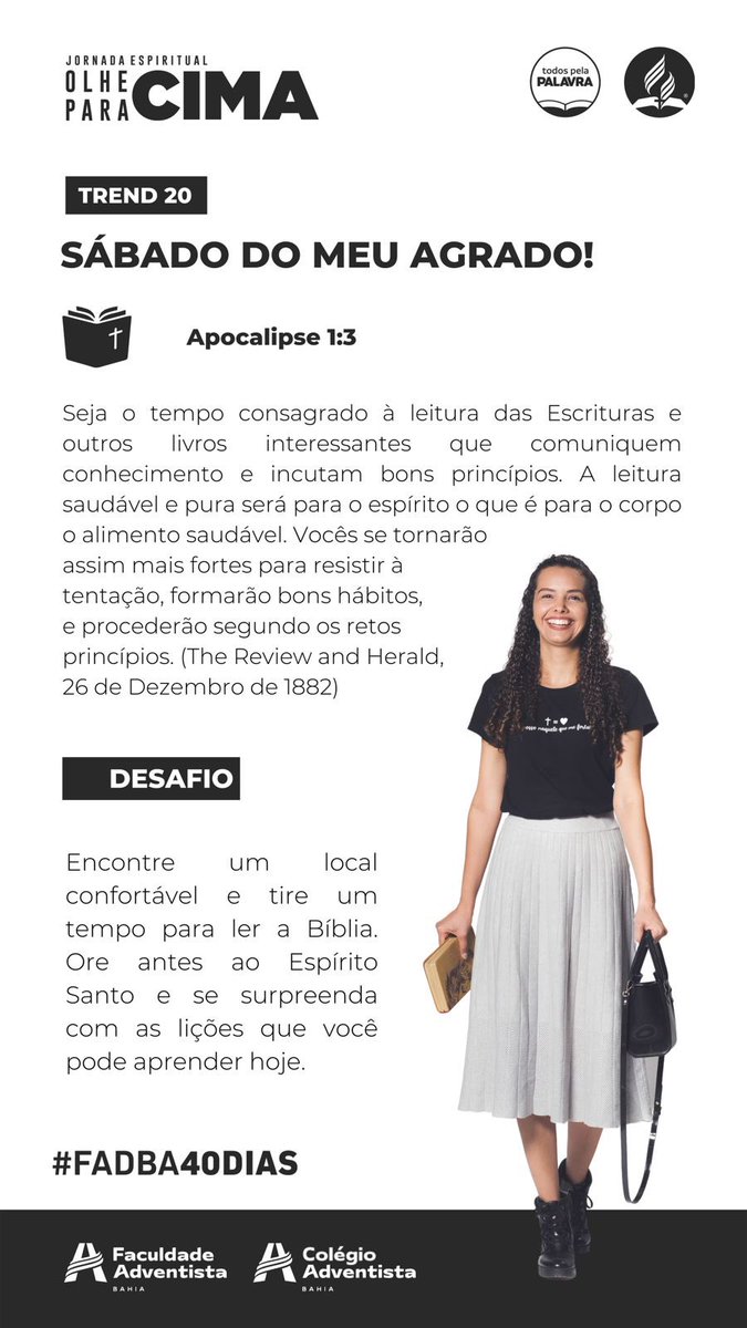 uniaene's tweet photo. Estamos na metade de nossa jornada espiritual OLHE PARA CIMA no campus da FADBA. E aí, tem aproveitado? Como tem sido sua experiência nestes dias? Conta para a gente aqui nos comentários!👇🏾🤩

📖 Apocalipse 1:3

#fadba40dias #pastoralfadba #faculdadeadventista #olhepracima https://t.co/sOqMI5TKMN