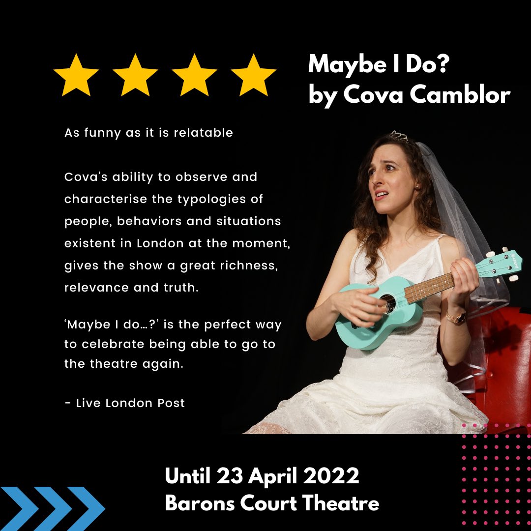 Lovely review for Maybe I Do? by Cova Camblor directed by <a href="/NanaAncaVaida/">Anca Nana Vaida</a>. Don’t miss the show full of ‘laughter, existentialism and dating parables.’ Running until 23 April. app.lineupnow.com/event/maybe-i-… #femaleled #comedy #newwriting #datinginlondon