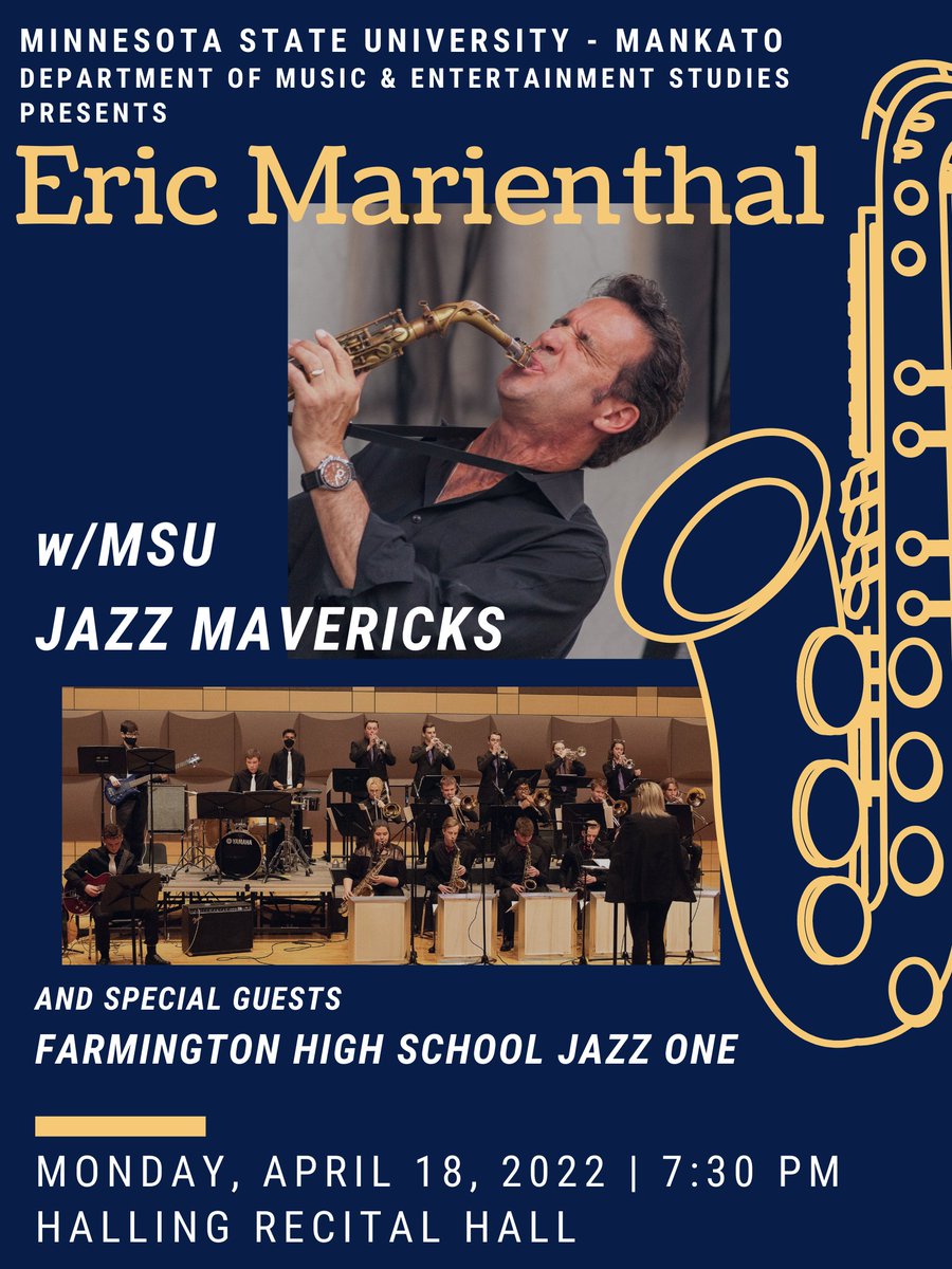 Another HUGE honor for our students... Jazz One was recently selected to perform in concert with ERIC MARIENTHAL, one of the greatest saxophonists in the world, in a special festival concert this Monday in Mankato. CONGRATS! #TheBandAlwaysWins <a href="/district192/">Farmington Area Public Schools</a> <a href="/tigerfarmington/">Farmington Tigers</a>