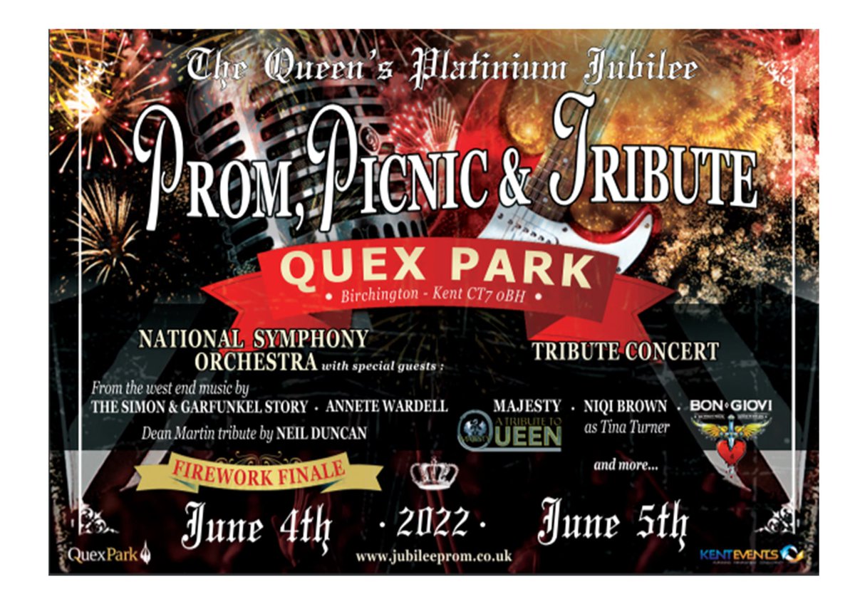 Jubilee Prom at Quex Park!
#whattodoinkent #queensjubilee #celebrate #festivals  #birchington 

Save The Day for this great musical event coming to Quex Park in June to celebrate the Queen's Platinum Jubilee. Buy your tickets through the organisers only.
coconuttickets.com
