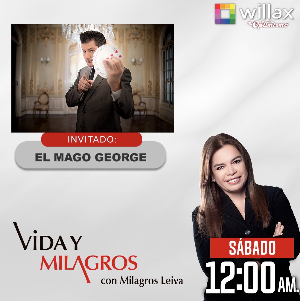 Hoy sábado a la medianoche no se pierdan el programa Vida y Milagros por <a href="/willaxtv/">Willax Televisión</a> 

Una de las entrevistas más bonitas y sentidas que he dado en la televisión sobre mi vida artística y personal.

Hoy a la medianoche con la gran <a href="/MilagrosLeivaG/">milagrosleiva</a> no se lo pierdan!!!

#VIDAYMILAGROS
