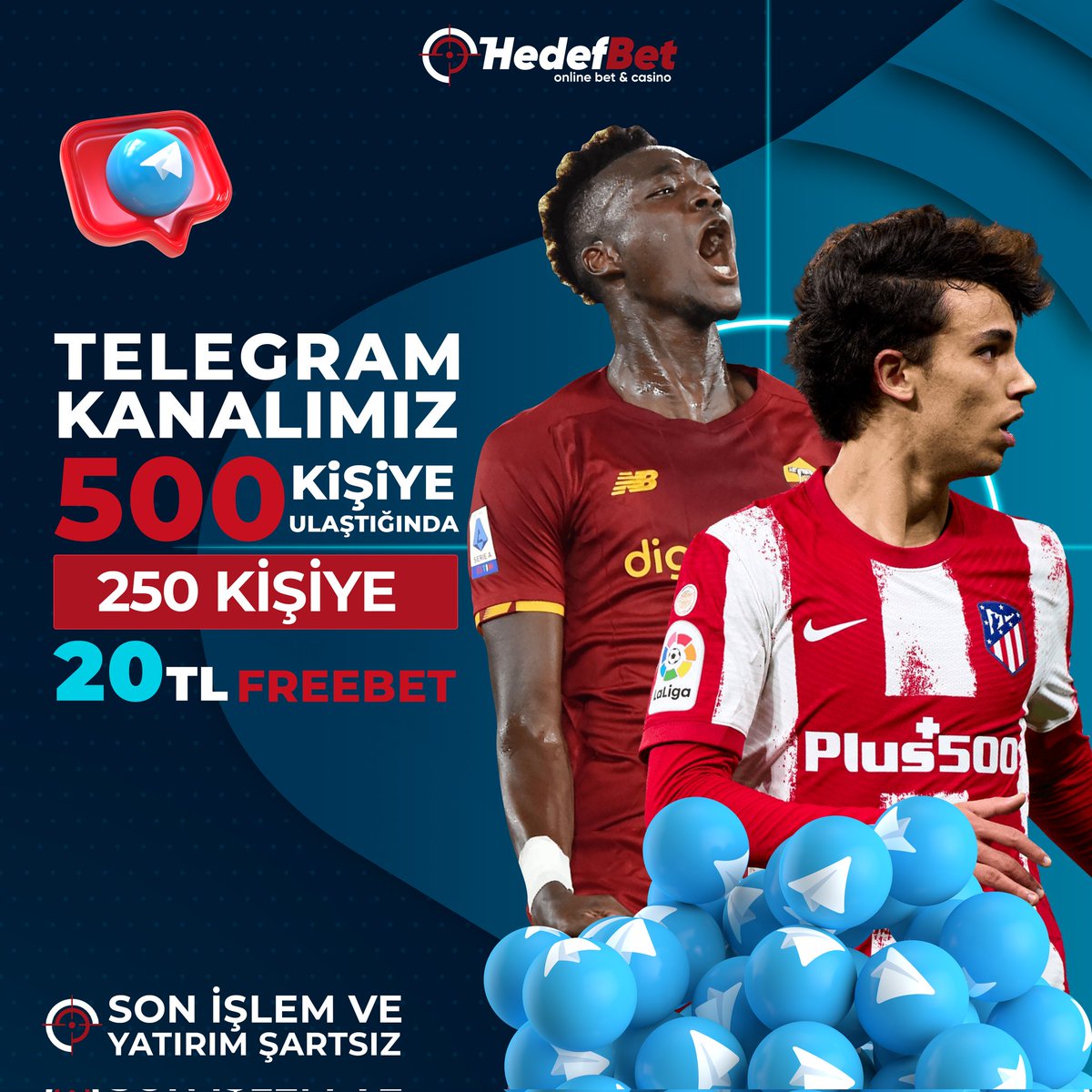 hedefbetsosyal's tweet photo. 🍀Hedefbet 🎯 telegram ailesine katılan üyelerimiz 20  freebet  kazanma şansını yakalıyor!

🎁 Telegram kanalımız 500 kişi olduğunda tam 250  kişiye 20 freebet  hediye!

♣️hedefbet🎯 telegram kanalına üye olan ve olduranlar kazanma fırsatını yakalıyor!

https://t.co/udS1JYBJhU https://t.co/A5xerA0n51