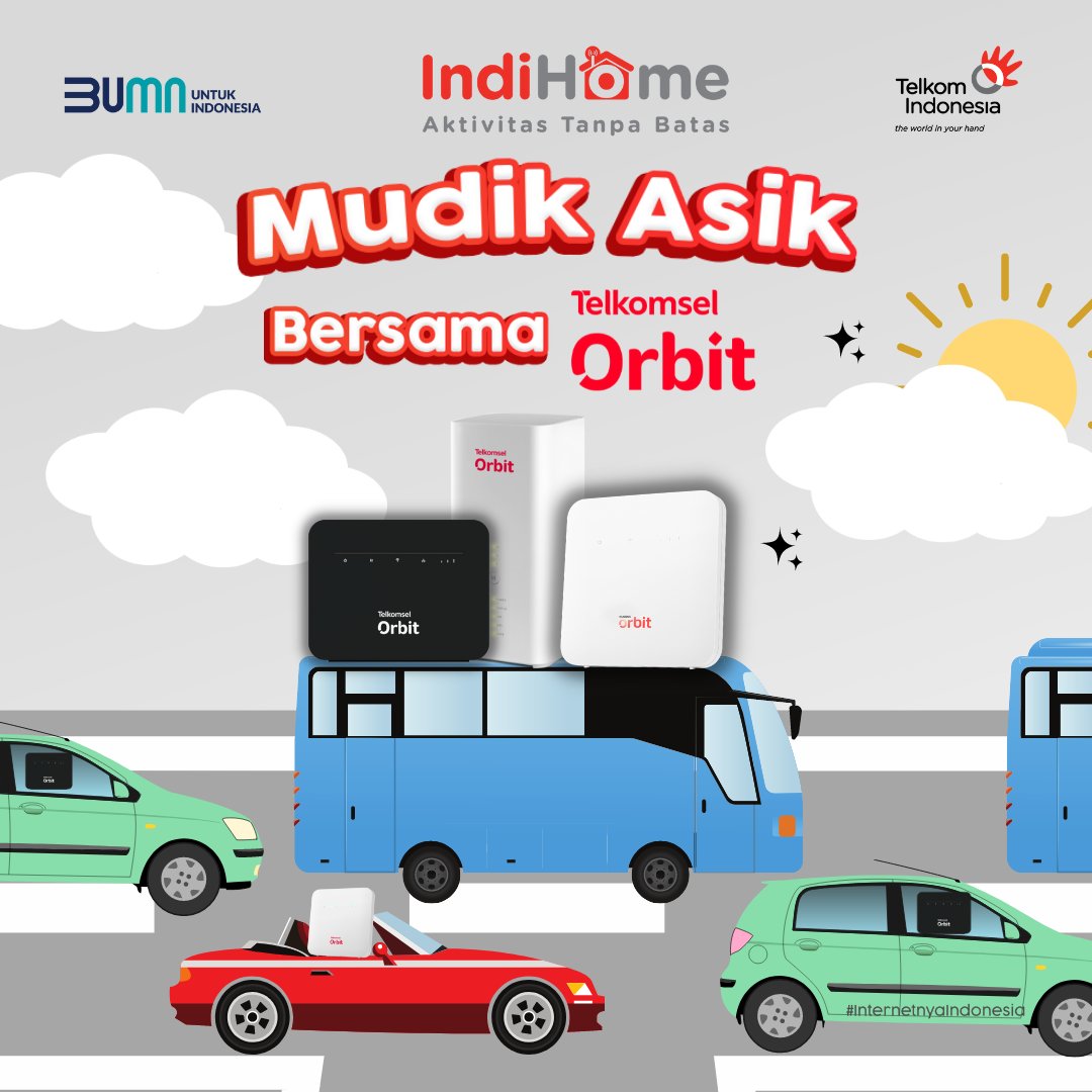 indihomesbu's tweet photo. Mudik makin asik bersama Telkomsel Orbit 🤩

Sambut kebersamaan Idul Fitri dan sambung silahturahmi dengan sanak saudara di kampung halaman bersama Telkomsel Orbit.

Yuk, amankan Orbitmu dan Buat seru mudikmu.

#AktivitasTanpaBatas
#IndiHomeMbois
#InternetnyaIndonesia https://t.co/JK4WIIEnRQ