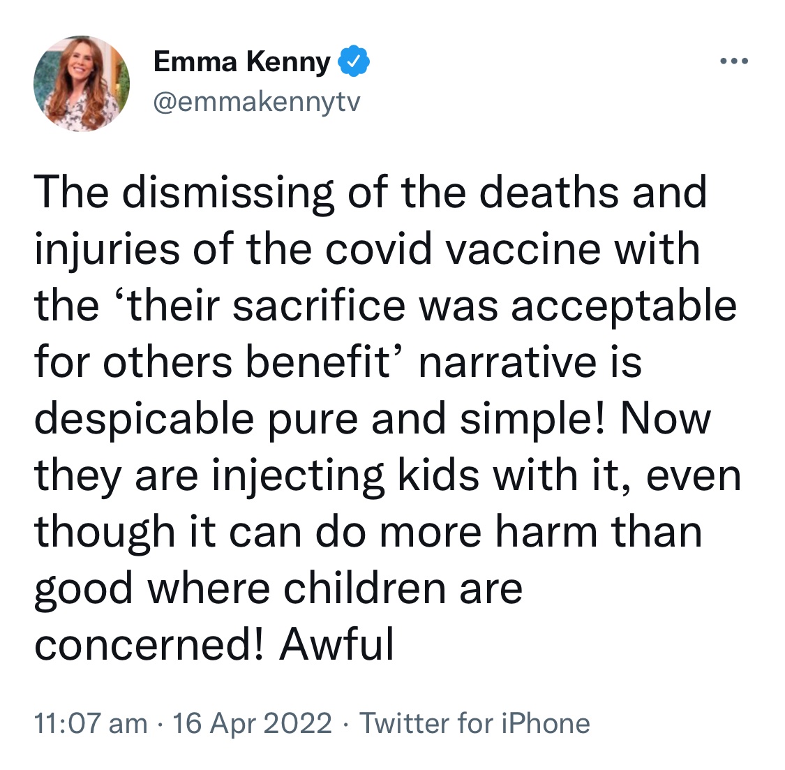 Emma continues to be allowed to spread misinformation in an attempt to discourage parents from doing what is best for their own children and families.
What happened to freedom of choice - and honesty for that matter?
@Twitter 
@thismorning 
@itv 
#GetVax 
#vaccinesaresafe