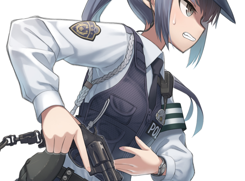 1girl gun weapon solo handgun police police uniform  illustration images