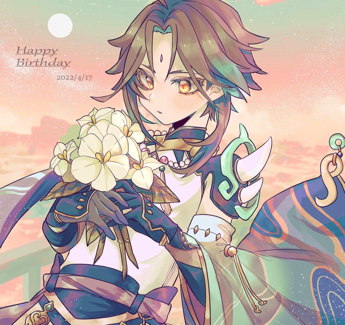 魈|ショウ(原神) 「お誕生日本当に本当におめでとう#原神 #魈生誕祭2022 #xiao 」|ひよみのイラスト