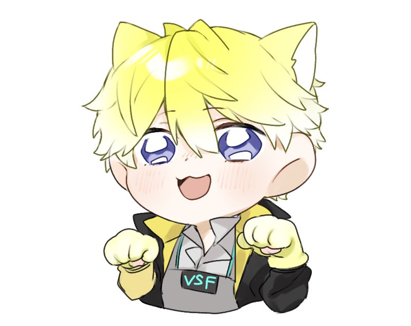 1boy male focus animal ears blonde hair paw pose jacket solo  illustration images