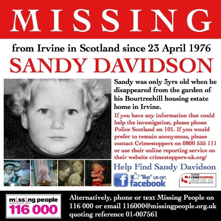 MisPersSupport's tweet photo. It is 46 years today since Sandy Davidson disappeared, please keep his family in your thoughts 🙏🏻 @Donnaxluvsxux
The Missing Podcast:
https://t.co/f2pSbt4kIJ
Facebook:
https://t.co/dWBf6fyftr
#FindSandy #MissingPersonsSupport https://t.co/ZdpqED54ap