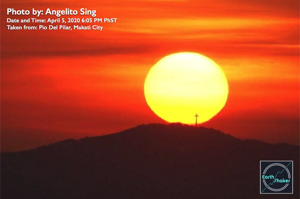 earthshakerph's tweet photo. #ESPOD | Silhouette of Mt Samat's Cross
The sunset photo was taken by Angelito Sing at 6:05 PM last April 5, 2020, in Makati. It features the famous Shrine of Valor atop Mt. Samat in Bataan. This can be seen in Metro Manila and nearby area.
#AstroShaker
#EasterSunday https://t.co/G5P8WBV0ha