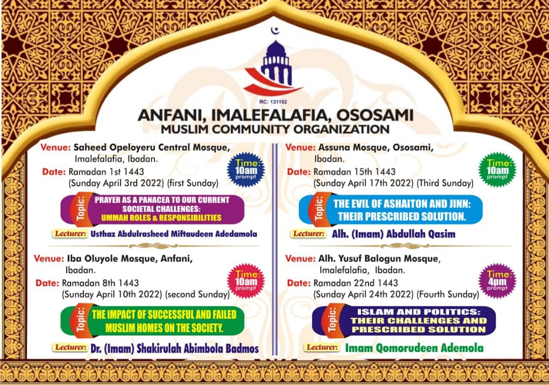 azeezidris31's tweet photo. Ramadan lecture at ososami tomorrow Sunday April 17th. May Almighty Allah accept it as an act of ibadah. https://t.co/9cUEwe6CmF