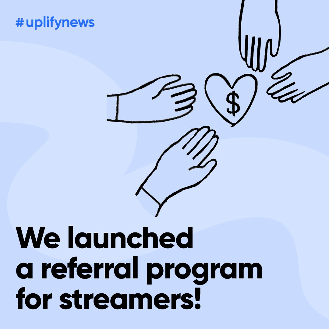 TryUplify's tweet image. We have great news for streamers!

We launched the referral program. What does it mean for streamers? You can get Referral Bonus for each friend who is connected to the Uplify!

How to use the referral program and earn extra income:

👉 Go to your… t2p.pw/jGnbpA1Zcu