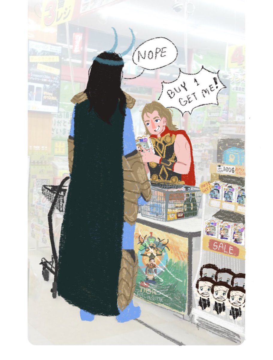 AquaDevida12's tweet photo. What if Party Thor working at minimarts🍾🥪🧃✨
#WhatIf #partythor #frostgiantloki #thorki #thor #loki https://t.co/ABHlP7d2OY