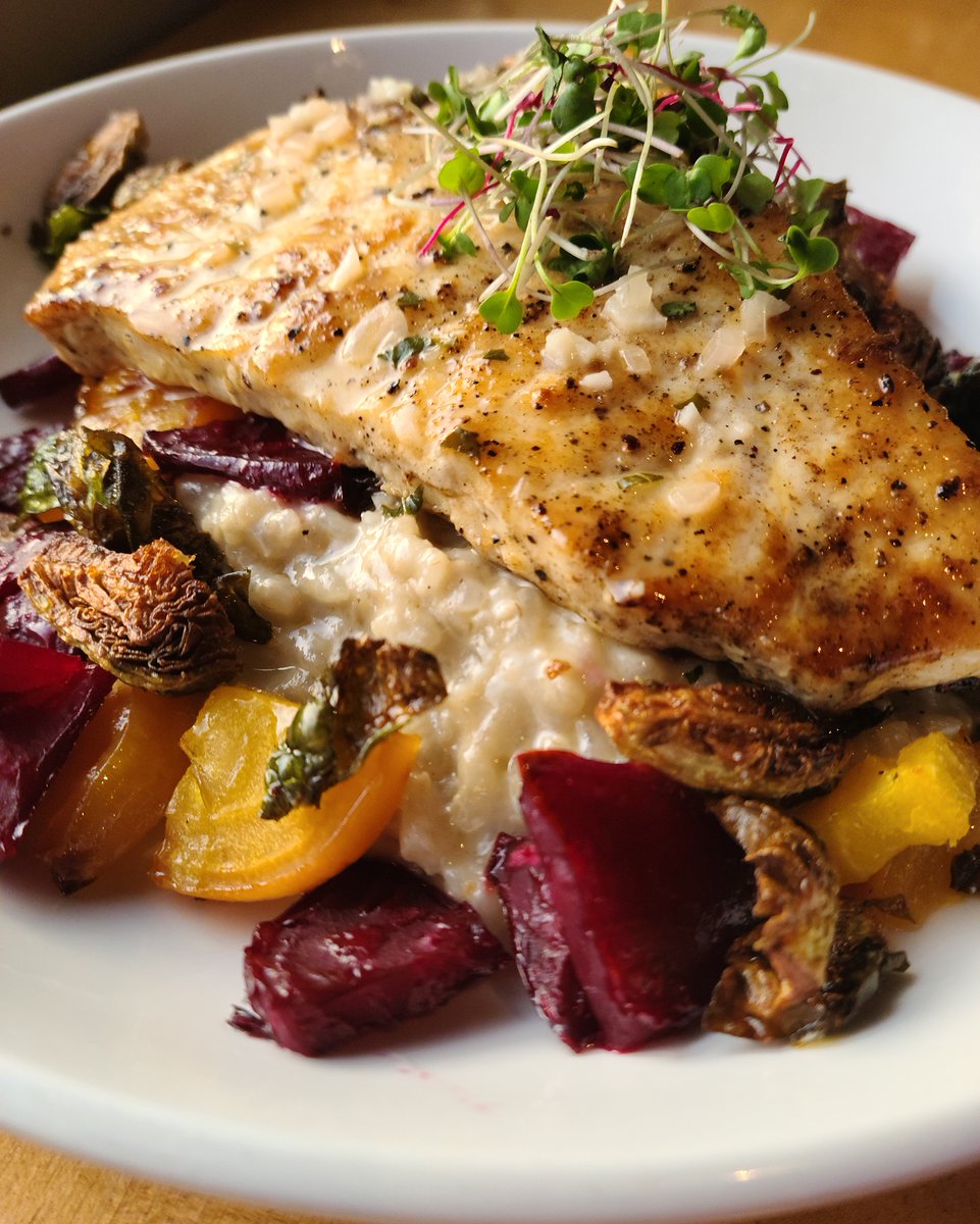 We are open today from 11:30am–9pm &amp; tomorrow 11:30am–3pm.

The Seared Wild Caught Atlantic Swordfish has creamy risotto, roasted beets, crispy brussels sprouts, parsley beurre blanc.

playhousedeck.com

#MeetMeAtTheDeck  #NewHopeDining  #EatinBucksCo