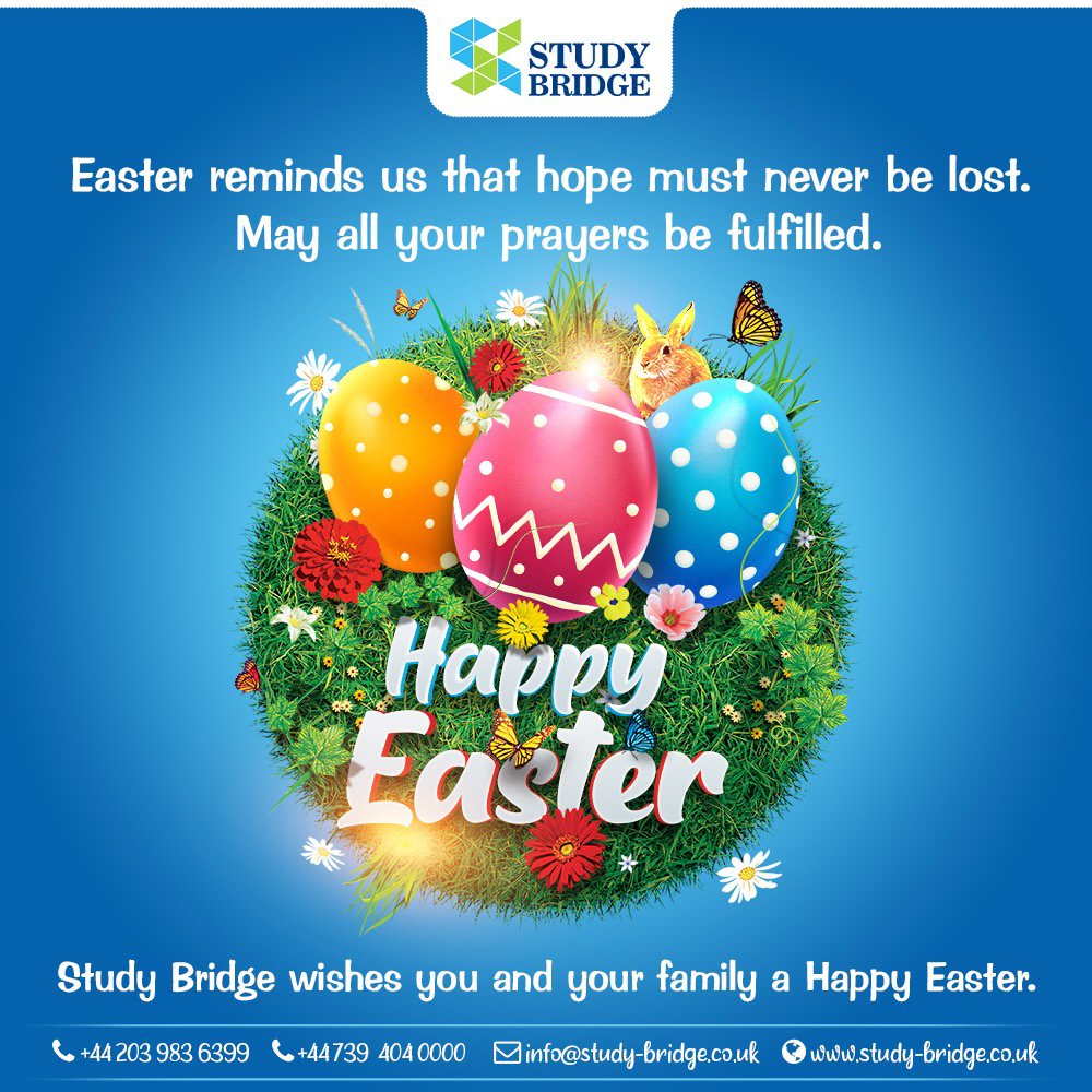 bridge_study's tweet image. Warmest thoughts to you and your loved ones this Easter. May it bring you bright, joyful blessings of health and success.
Study Bridge wishes you and your family a Happy Easter.

#happyeaster #eastersunday #eastereggs #easterbunny #easterdecor #wishes #studybridge #london #uk
