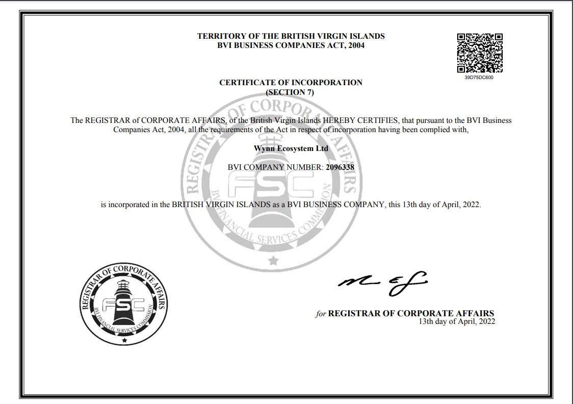 Our team is pleased to announce that the last and very important step for the Wynn Ecosystem has been taken and Wynn Games is now officially registered. That's mean - our project is ready to be released!
Information about passed steps will be posted in next 24 hours!