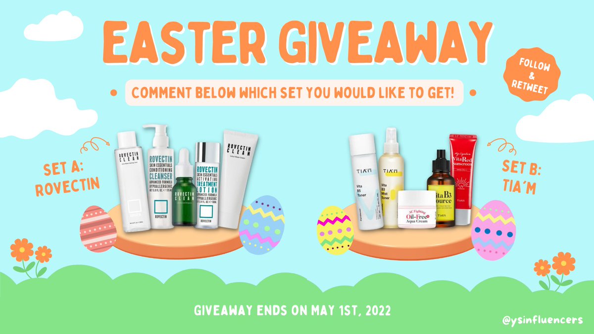 ysinfluencers's tweet photo. 🤩Easter #GIVEAWAY🤩 We are giving away 2 of our best-selling skincare sets! 

To Enter:
👉Follow @ysinfluencers 
❤️Like &amp; Retweet this post
💬Comment which set you would like to get &amp; Tag 3 Friends

2 winners will be randomly selected and get the set they want! 

#YesStyle https://t.co/83kvZ5D67x