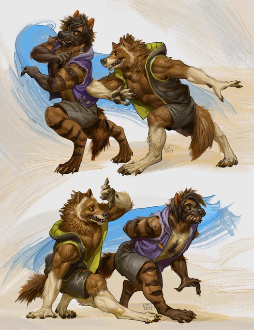 Commission for MarrowHyena on FA. Featuring his character attempting to learn capoeira from Brasa👍 