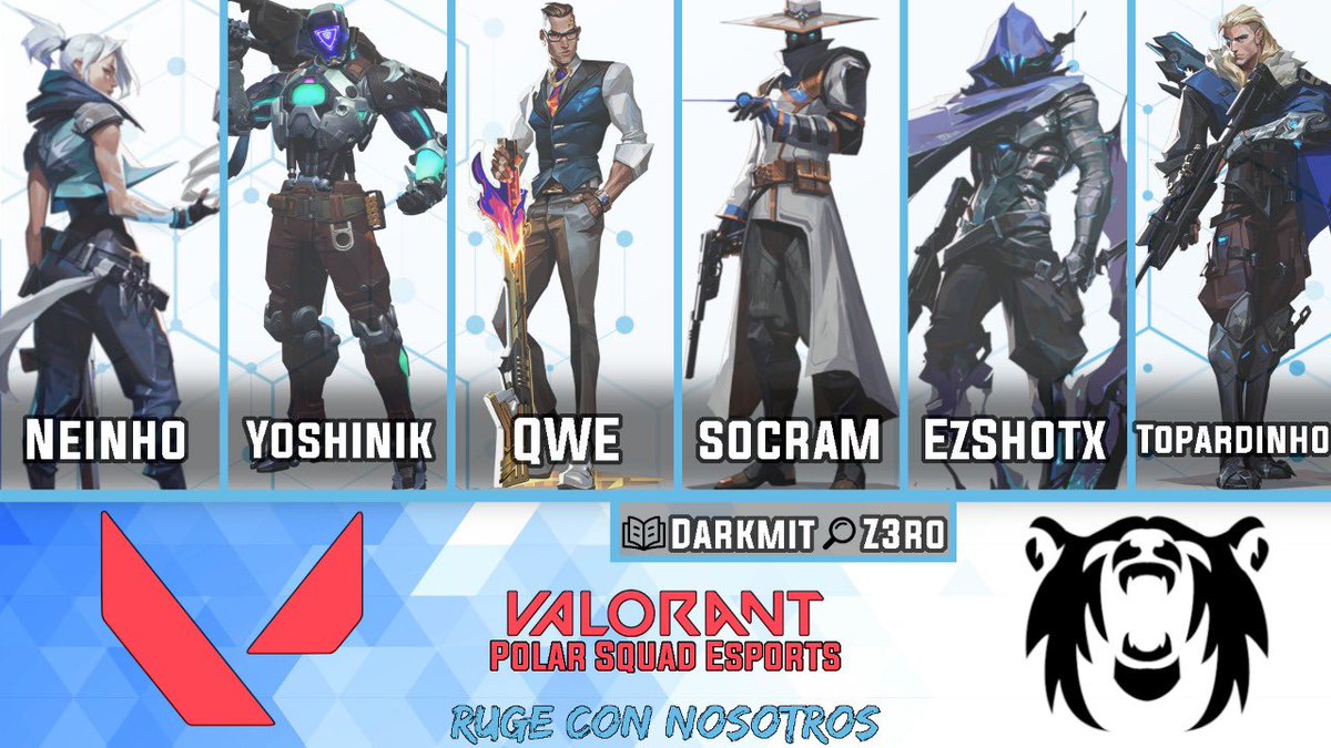 PolarSquadMX's tweet photo. ¡El nuevo escuadrón de #VALORANT viene para rugir con más fuerza y con mucha más hambre y sed de victoria! 

Bienvenidos:
@neinhoxd 
@yoshinik_ 
@UserRonaldo 
@socraaMFPS 
@EzShotx 
@TopilloElPillo 
Coach: @DarkMit_ 

¡Ruge con nosotros! 
#GoPolar #GoPLS #Esports #gaming https://t.co/CX5XVfilaV