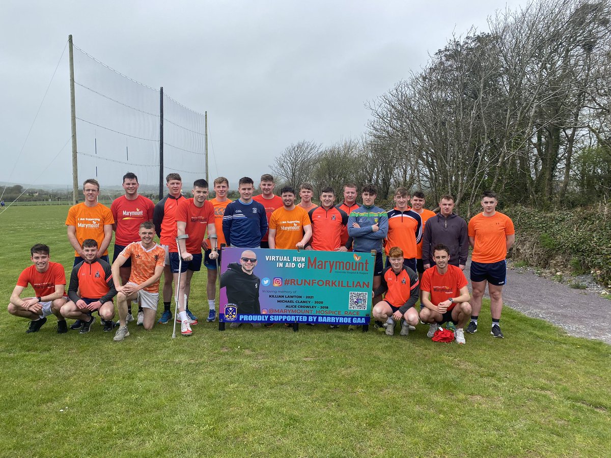 BarryroeGAAClub's tweet photo. The adult squad after completing their 5k circuit. Well done lads. #runforkillian #marymount_hospice_race https://t.co/s8JysonOa9
