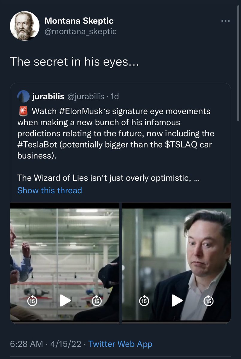 BarkMSmeagol's tweet photo. Y’all ready for the new $TSLAQ #DumDum “proof” of #fwaud? It’s Elon’s eyes! 

If that’s all the proof one needs, larry the fossi guy is an absolüt #fwaud 😂  

There’s a reason this #DumDum is the chief incompetence officer #CIO 🥴🤡 https://t.co/ZQURnzDuPq