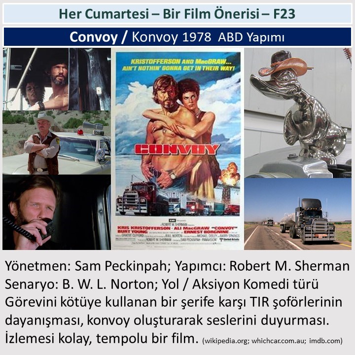 GlrBurhan's tweet photo. #Film_Önerisi
#Convoy #Konvoy
Kris #Kristofferson ; Ali #MacGraw ; Burt #Young
Madge #Sinclair ; Franklyn #Ajaye ; Ernest #Borgnine
İzlemesi rahat bir yol/aksiyon/komedi filmi.
TIR şoförlerinin birbirlerine destek oluşu.
İki usta oyuncu; Kris Kristofferson ; Ali MacGraw https://t.co/DLhI3cCoV3