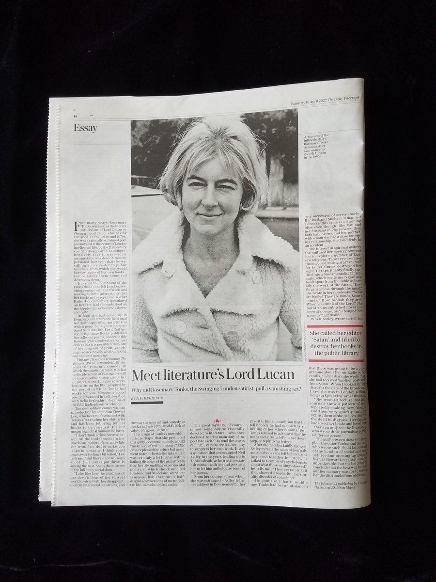 BloodaxeBooks's tweet photo. Bloodaxe editor #NeilAstley spoke to @JakeKerridge about #RosemaryTonks for this piece in Review @TelegraphBooks ahead of the reissue of her novel #TheBloater from @PenguinBooks in May.  

Thanks to @BacklistedPod for featuring both #BedouinoftheLondonEvening and The Bloater. https://t.co/zLmhcW0gvm