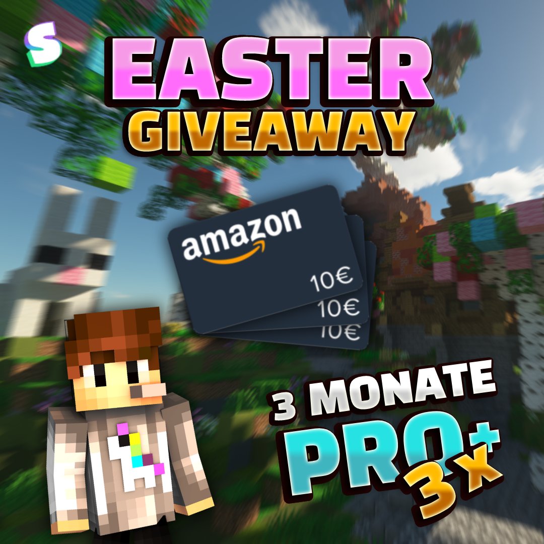 SmashMC_EU's tweet photo. Wir verlosen zu Ostern:
  💵 3x Amazon Gutschein (jew. 10€)
  🏆 3x Pro+ (für 3 Monate)

Zur teilnahme müsst ihr lediglich alle 50 Ostereier auf der https://t.co/PvzLk4rDHC Lobby gefunden haben und beim Twitch-Stream am Samstag, dem 23.04 um 18:00 Uhr zur Auslosung dabei sein. https://t.co/3EE2F9V4OL