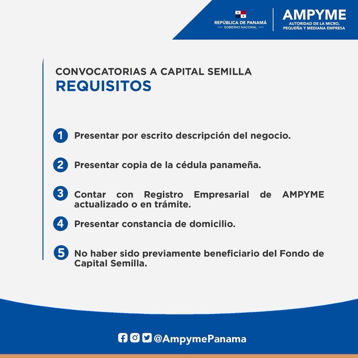 Requisitos 
📝 Presentar por escrito descripción del negocio.
📝 Presentar copia de cédula.
📝 Contar con el Registro Empresarial actualizado o en trámite. 
📝 Presentar constancia de domicilio.
📝 No haber sido beneficiado antes del programa.