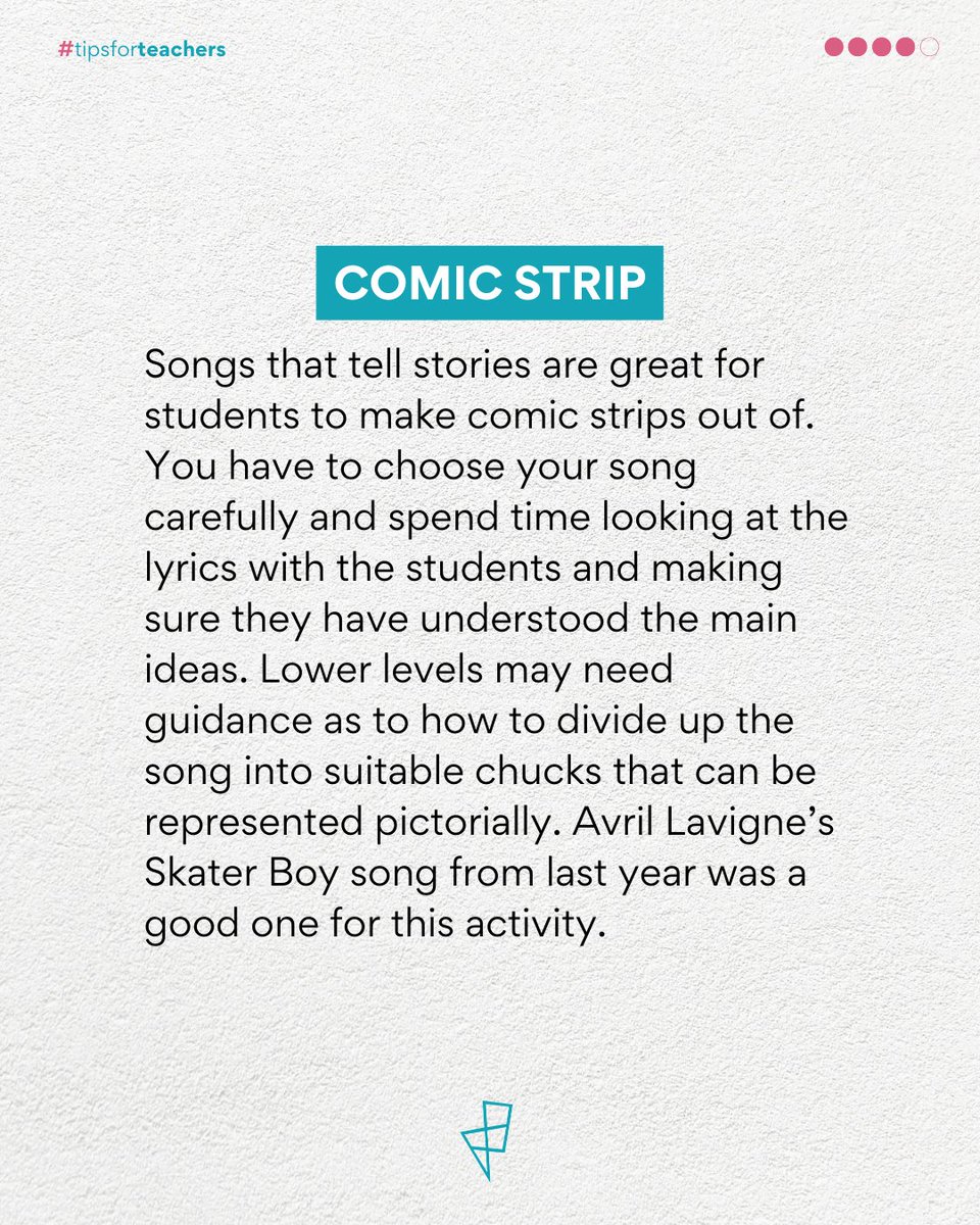 edudefreitaselt's tweet photo. Take your song activities to another level!

#education #esl #elt #teachenglish #esllearning #englishteacher #englishlanguage #celta #delta #tesol #iatefl #braztesol https://t.co/RrDmQoIday