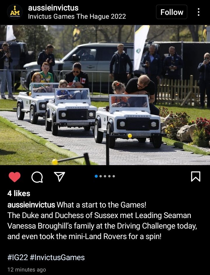 mmsfan2012's tweet photo. "what a start to the games! the duke and duchess of sussex met leading seaman vanessa broughill's family at the driving challenge today, and even took the mini-land rovers for a spin!" - #aussieinvictus
#IG22 #InvictusGames https://t.co/NENLsUib9P https://t.co/vT8Cmef8J7