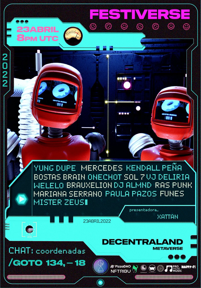 Llegó el the #LineUp del #Festiverse!🎉
El sábado 23.04 nos encontramos en #Decentraland para meterle candela🔥, disfrute y conexión Iberoamericana