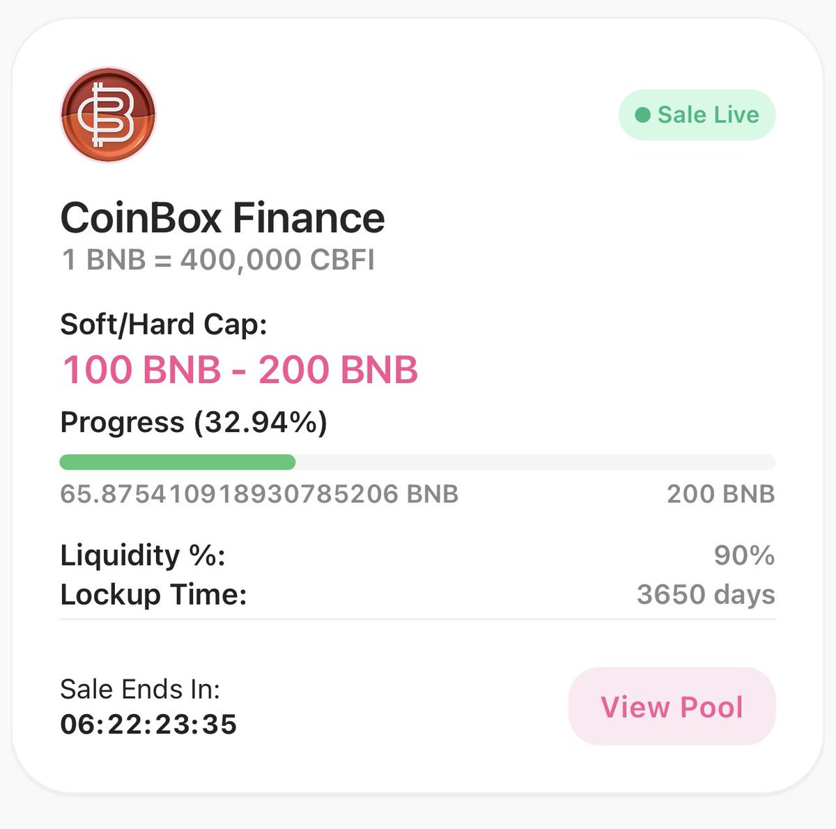 Filipina Pilot Chezka (@pilotchezka_eth) on Twitter photo In just 1 hour! congrats! almost half of the tokens sold! <a href="/coinboxfinance/">CoinBox Finance</a> <a href="/YanieLaling/">Yanie Laling</a>
You can still buy!
pinksale.finance/#/launchpad/0x…
Follow all the steps for CBFI TOKEN:
t.me/CBFI_Airdrop_B…
#CBFI In just 1 hour! congrats! almost half of the tokens sold! <a href="/coinboxfinance/">CoinBox Finance</a> <a href="/YanieLaling/">Yanie Laling</a>
You can still buy!
pinksale.finance/#/launchpad/0x…
Follow all the steps for CBFI TOKEN:
t.me/CBFI_Airdrop_B…
#CBFI