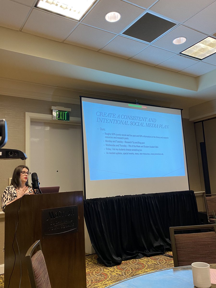 HoustonLawLib's tweet photo. Brittany Morris @TechLawLibrary provides insights on how best to drive library engagement using social media (call out to #LadyJustice!) #SWALL2022 https://t.co/5drhshYPjK