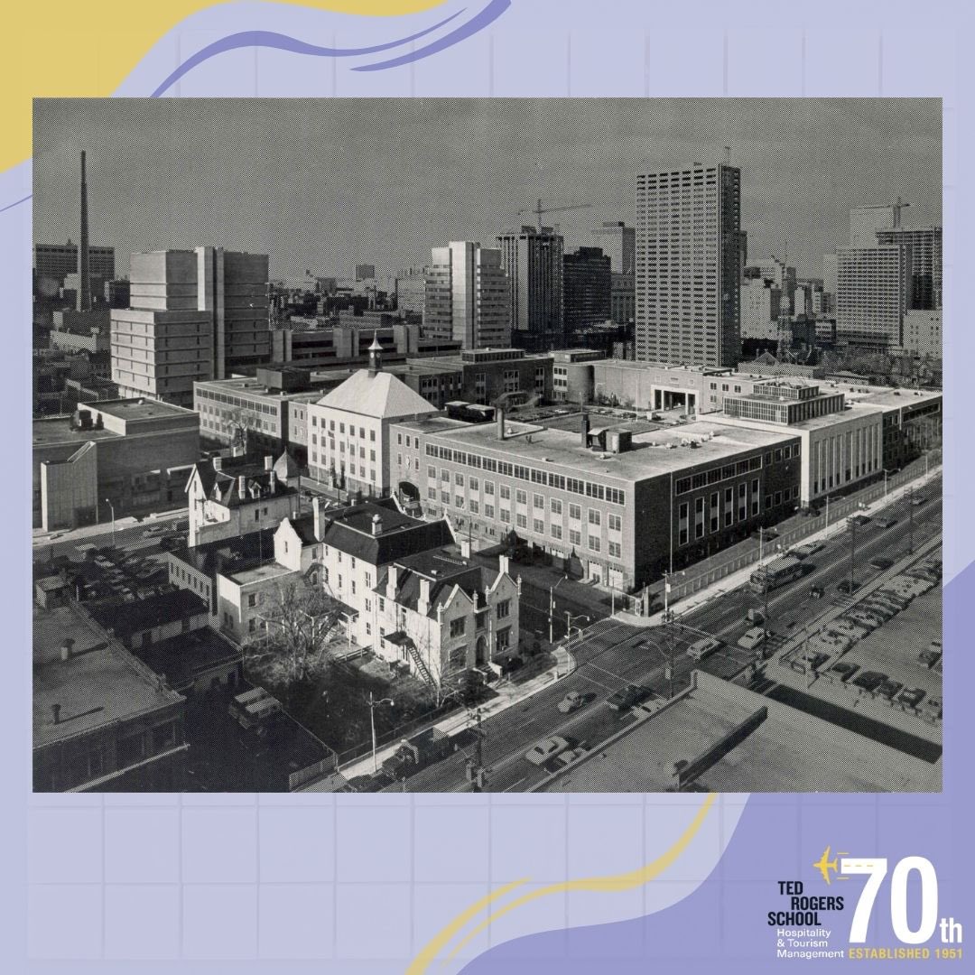 THEMTorontoMet's tweet photo. During the 70's, #HTMRyerson officially became its own entity within the @TRSMRyersonU. Supporting our students with experiential learning opportunities, showcasing our students and graduates continue to be at the heart and success of our School. #HTMCelebrates70 #the70s https://t.co/SSx2bWIapd