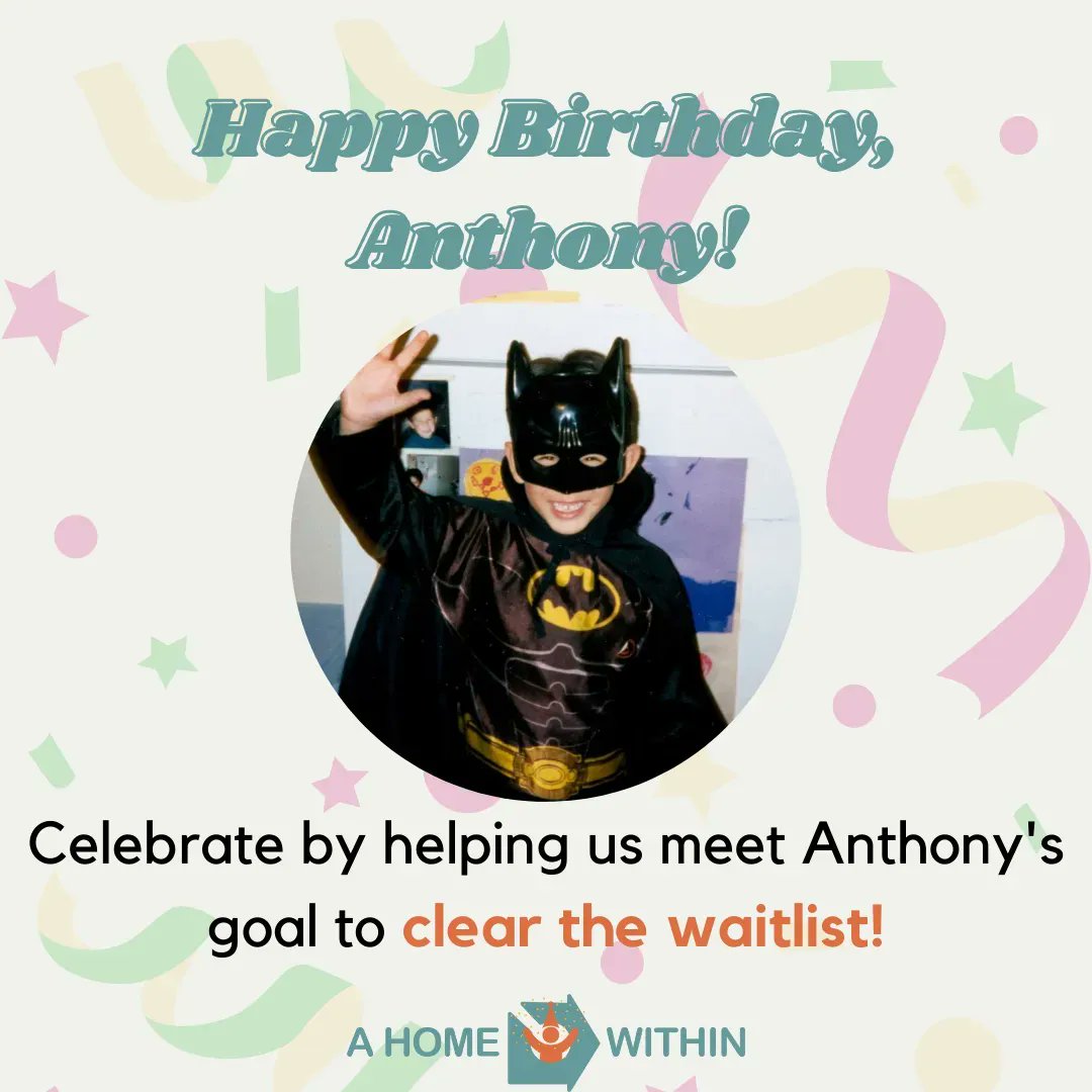 Happy Birthday, Anthony! Help us meet our goal to clear the waitlist for @AnthonyPicoCA's birthday! 

#ahomewithin #clearthewaitlist #therapy #mentalhealth #mentalhealthawareness #therapist #fostercare #foster #fosteryouth #volunteer