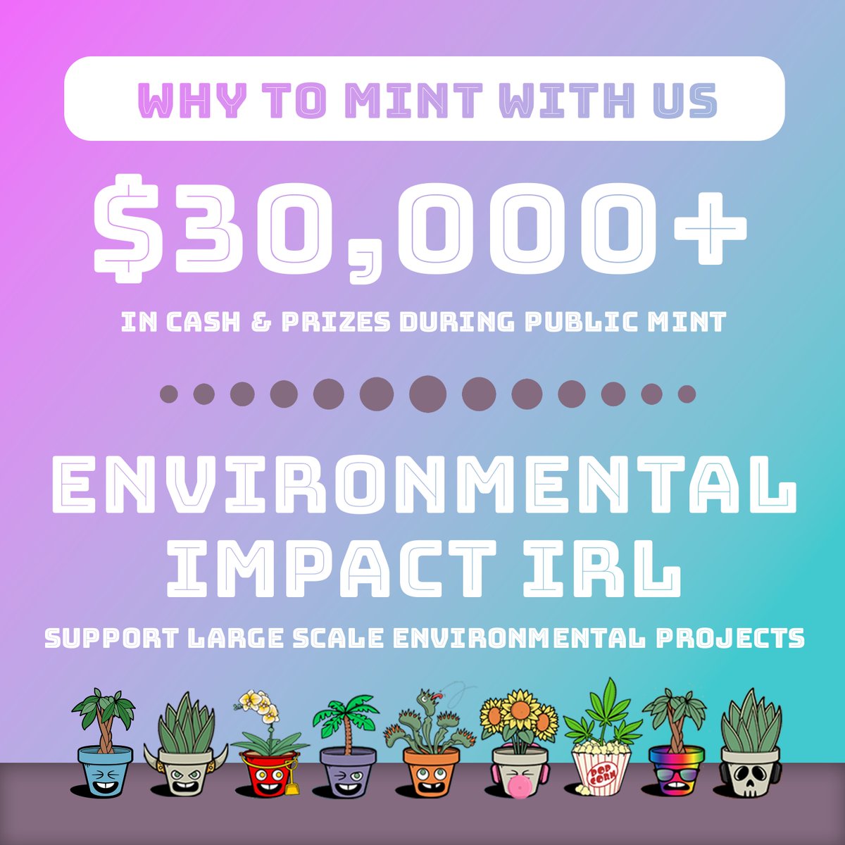 Why to #mint and #MINTEARLY with <a href="/PlantParade_nft/">Plant Parade NFT</a> 

The most important 🧵 you will ever read :) 

During mint we will be giving out $30,000+ of cash and prizes! Additionally to community perks, we have a huge environmental focus and will fund several environmental projects (1/11)