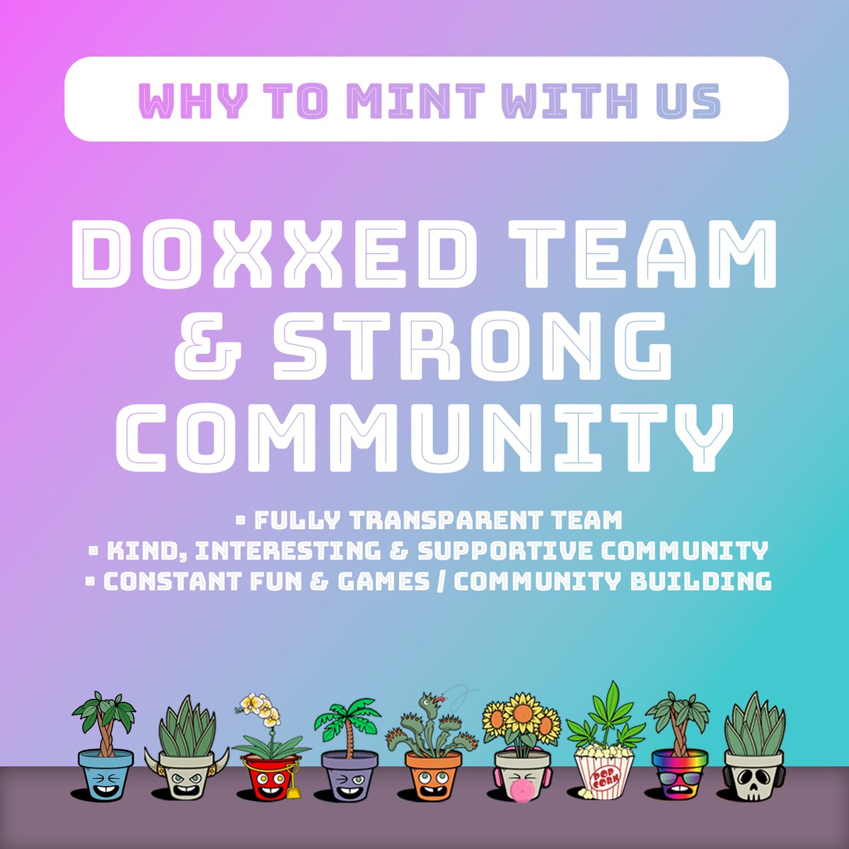 (2/11) We have been transparent from the beginning, we are clear with our intentions! That has led to genuine connections &amp; the building of a kind &amp; supportive PLANTFAM! Discord is full of the nicest, punniest people looking to make friends, collect art, and MAKE A DIFFERENCE!