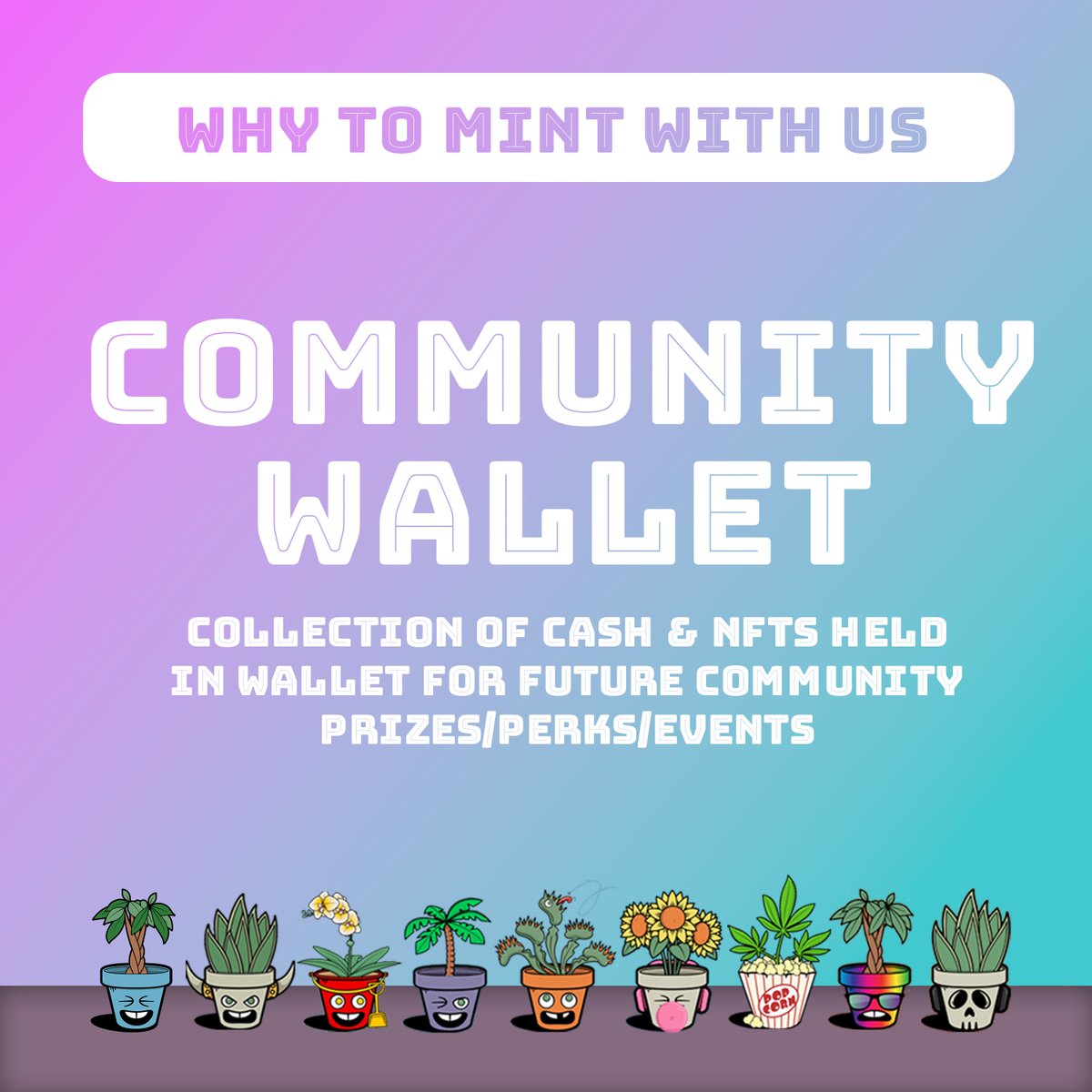 (6/11) We will always be using funds to support other #NFTProjects ! We will have a community wallet of #NFTs and cash to fund future prizes/perks and events for our holders!