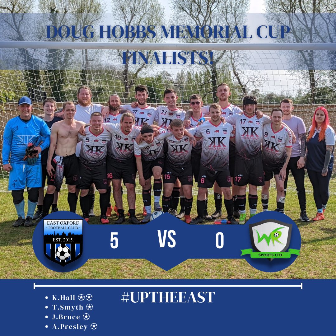 EastOxfordFC's tweet photo. We have done it, Steph has taken us all the way to the final of the Doug Hobbs memorial cup with a 5-0 win over WR. Was by no means a easy game despite the score line but the lads have made it! #semifinal #cupfinal #football #oxford #uptheeast #femalemanager https://t.co/EXS06Xcto3
